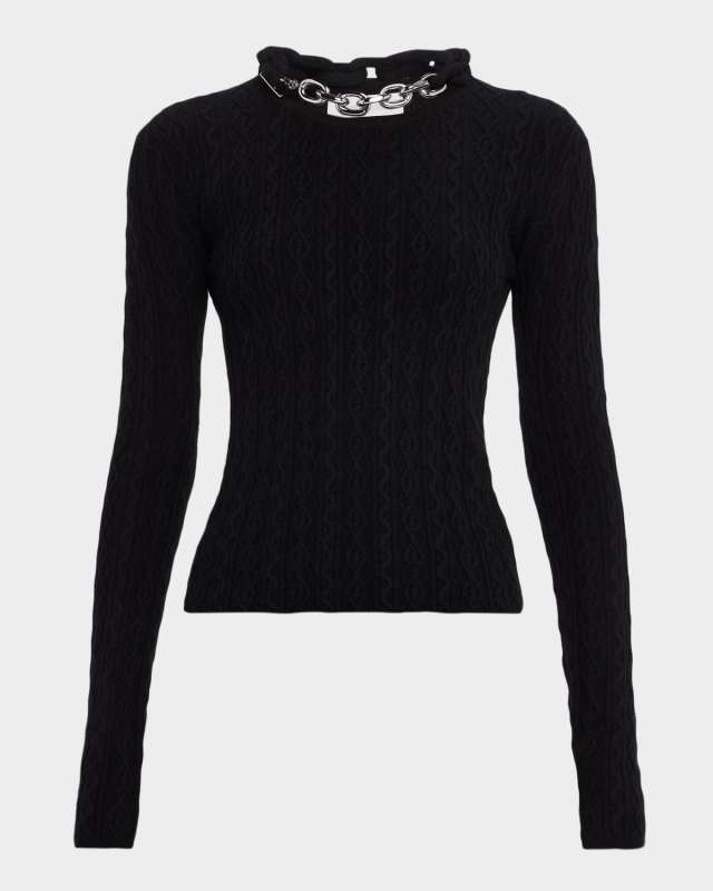Chain-Collar Wool-Cashmere Sweat